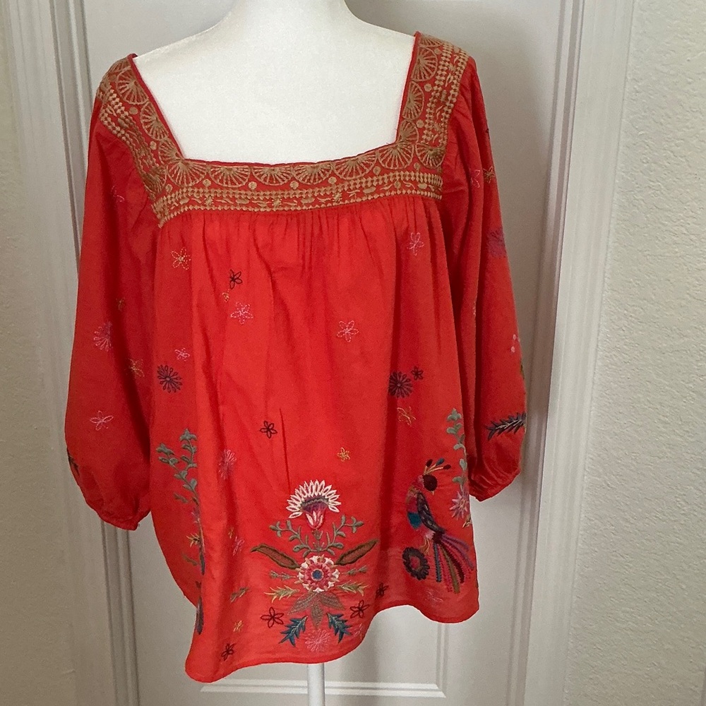 Johnny Was Red Embroidered Blouse - Picture 6 of 7